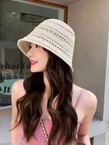 4 opciones de color, Sombrero de cubo para mujer 2026 nuevo verano con diseño calado, sombrero de sol transpirable y ligero, sombrero de cubo de moda - Multicolor - Ver 3
