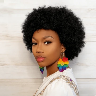 Tóc giả kiểu pixie xoăn xù Afro Kinky, làm từ tóc thật Remy, sản xuất thủ công hoàn toàn, kiểu tóc ngắn pixie xoăn dành cho nữ.