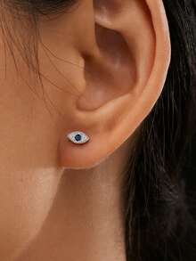 1 Pair S925 Sterling Silver Delicate Small Synthetic Zirconia Devil's Eye Stud Earrings, Suitable For Women's Daily Wear, Quality Jewelry Earrings - Silver - View 2