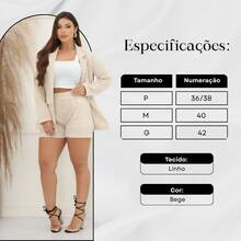 Two-Piece Linen Set: Blazer, Maxi Shorts, High Waist - Beis - Ver 3