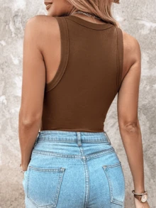 Women's Tank Tops With Built In Bras, Ribbed Racerback Workout & Casual Summer Tops, Comfy Everyday - màu nâu - Xem 3