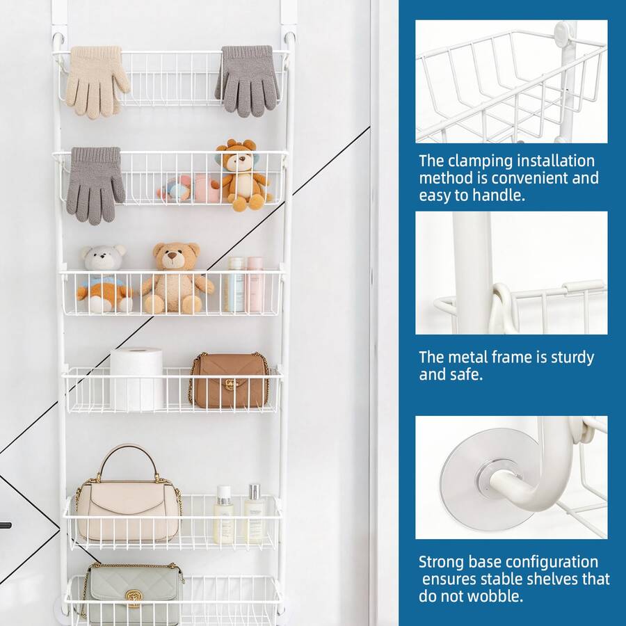 Metal Multi-Tier Storage Rack With 8 And 6 Tiers For Organizing Spices And Other Items Behind Doors In Various Rooms Like The Kitchen, Bathroom, And Bedroom, Also Suitable For Hanging Clothes And Bags - Xem 1