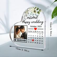 Plaque d'anniversaire personnalisée en acrylique 2D - Nom, date et photo personnalisés, décoration de bureau de calendrier d'anniversaire, cadeau commémoratif en forme de cœur, cadeau de mariage unique pour les amis, la famille, les couples et les êtres chers, souvenir élégant de célébration d'étape importante - Carte de date de mariage H-Wedding - Voir 4