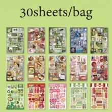 30Sheets/Book Sticker Book, Millennium Dream Book Series, Retro Style Food Dessert Theme Stickers, Scrapbook Supplies, Notebook Accessories, Decorative Notebook Photo Frame Phone Case Water Cup, Junk Magazine Stationery Box DIY Personalized Stickers,Back To School , School Supplies - Multicolor - 查看 12