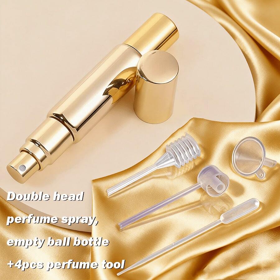 5pcs Stainless Steel & Glass Refillable Perfume Spray Bottle Set - Includes 4pcs Perfume Decanting Tools, 10ml Double-Ended Dual-Use Roller Ball Perfume Spray Bottle, Leak-Proof Design - Multicolor - View 1