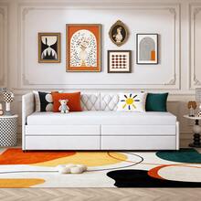 Ausziehbares Schlafsofa 90x200 cm, Tagesbett Ausziehbar Polster Schlafcouch Ausziehbett mit Lattenrost Multifunktionsbett Funktionsbett Daybed für Wohnzimmer Schlafzimmer, ohne Matratze - Beige-C - Übersicht 3