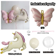 Unicorn Balloon Set, Pink Butterfly, Unicorn Foil Balloon, Ivory Latex Balloons, Suitable For Birthday Party, Wedding Theme Party, Party Decorations, Indoor And Outdoor Decor, Bridal Shower, Mother's Day, Family Party Decorations - 多色 - 查看 6