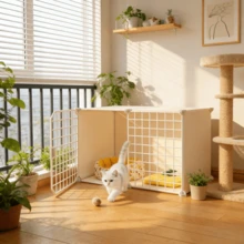 1 Set DIY Cat Cage, All-In-One Cat Villa, Space-Saving Dog Cage, Free-Standing Indoor Cat House For Cats & Pomeranians - Multicolor - View 5