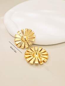 1对时尚经典百搭优雅金属花朵耳钉（女士款） - 金黃色 - 查看 6