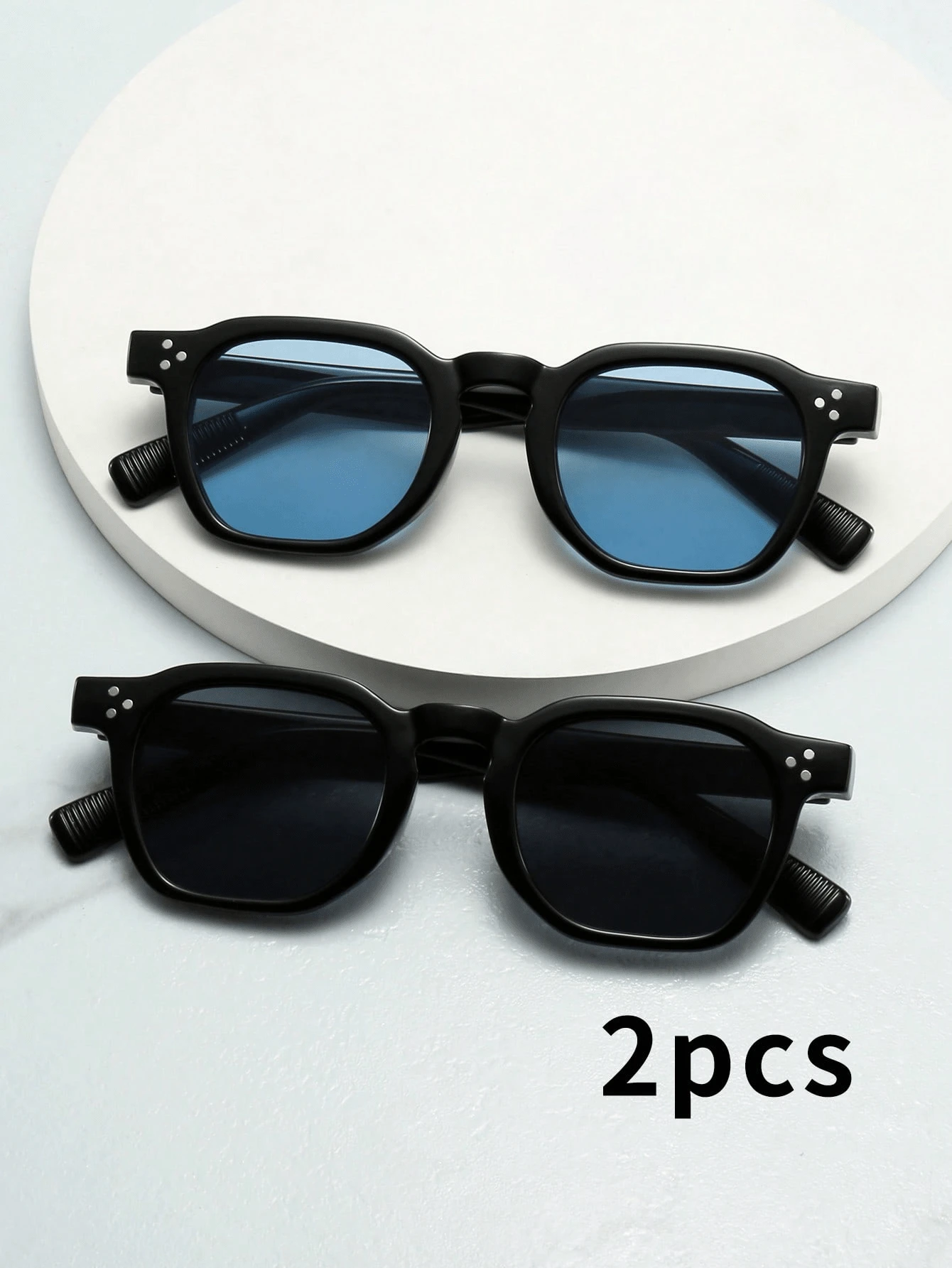 2pcs Unisex Oval Small Frame High Quality Minimalist Fashion Glasses, Suitable For Casual, Travel, Party, Beach, Daily Wear - 2-piece Combination Pack (black + Black + Black + Blue) - View 1
