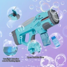 20 Hole Shark Bubble Machine,  With Glowing And Music Sound Effects, And An Empty Bottle With Refill Fluid Suitable For Children, Summer Toys, Birthdays,  (Excluding Batteries And Refill Fluid) - Blue + Red - View 2