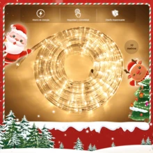 Luces de Tubo LED Impermeable de 10 Metros, Luces de Cadena LED Decorativas con 8 Modos de Parpadeo y Controlador con Memoria, Disponibles en Multicolor, Blanco Cálido y Blanco, PVC Resistente Sin Enredarse, Bajo Consumo Energético y Alta Luminosidad, Resistente al Agua, Viento, Sol y Nieve para Uso Interior y Exterior, Ideal para Decoración Navideña, Fiestas, Patio, Jardín, Camping y Hogar, Regalo Perfecto para Festivales - Luz amarilla - Ver 9