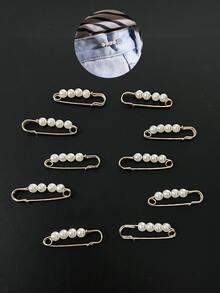 [10pcs/Pack]Pearl Decorated Brooches, Brooches With 6mm Faux Pearls, Exquisite And Beautiful. Total Length 3.8cm, Securely Fixed On Both Thick And Thin Fabrics Without Damaging Clothes. Can Be Used As Brooches To Embellish Outfits, Also Suitable For Clothing Modification, Fabric Embroidery Fixing And Other Handmade Operations, And Practical - Pin #6 - View 3