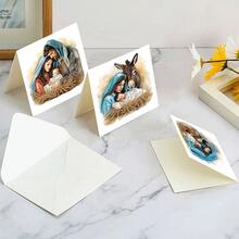 6张钻石画贺卡，卡通人物主题，纸质材质，镶嵌圆形水晶宝石，祝福语，独特的非对称钻石设计，适合作为礼物 - 查看 5