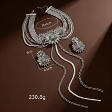 波西米亚风花卉流苏吊坠项链耳环套装，适合作为节日礼物、宴会和派对装饰佩戴，女士适用。 - 彩色 - 查看 2
