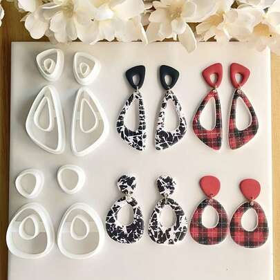 4件套基础造型DIY软陶耳环模具套装，适合初学者，可用于制作手工珠宝、胸针和吊坠——高精度切割工具，打造独一无二的饰品