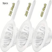 3pcs Ultra-Fine Nylon Filter Mesh, 100/200/400 Mesh, Suitable For Soy Milk, Coffee And Juice | Durable Non-Electric Kitchen Strainer With Ergonomic Handle, Essential Kitchen Tool Gift, Space-Saving Kitchen Organizer - White - View 3