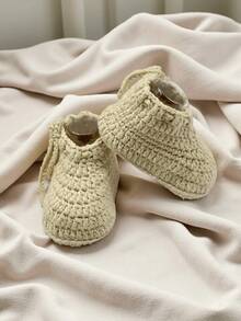 1 Pair Hand-Knitted Infant Crochet Boots, Toddler Indoor Floor Socks - Beige - View 6