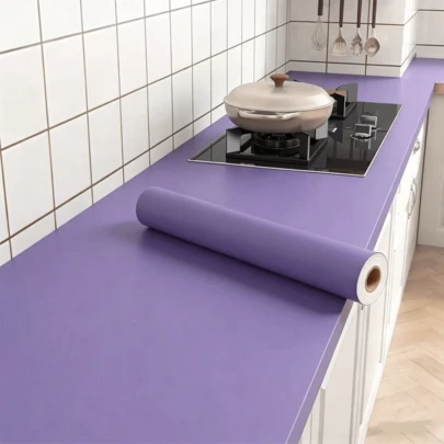 1卷自粘紫色壁纸，40厘米 x 1米/5米/10米，防水，可移除，适用于厨房台面、橱柜、墙面、房间、客厅、浴室、家居装修、家具改造、DIY装饰，耐用墙面覆盖物，易于安装，家居升级