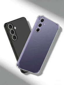 适用于三星 Galaxy 的两件套手机壳，包含一个透明硅胶防震软后盖和一个黑色磨砂软 TPU 保护壳，简约设计，适合 DIY 和手机配件。 - 透明和黑色 - 查看 9