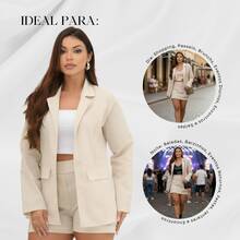 Two-Piece Linen Set: Blazer, Maxi Shorts, High Waist - Beis - Ver 5