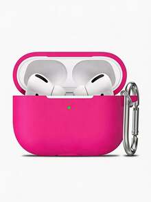 1pc Silicone Case + Track-Shaped Round Buckle Earphone Case Compatible With Apple 1/2/3, Pro/Pro 2/Pro 3, Anti-Drop Protection, New 4th Generation - Rose Red - View 1