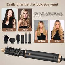 Ultimate 5-In-1 Black Gold Hot Air Brush Styler With 800W High Power For Fast Drying Curling And Straightening All Hair Types In One Step - Xem 4
