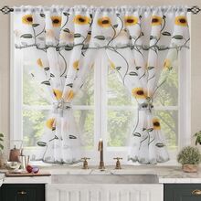 2 cortinas con bordado de estampado de girasoles, cortinas de ventana de 200X150 cm, para ventilación, filtrado de luz, aptas para ventanas pequeñas, semiopacas, no completamente transparentes, cortinas de dormitorio, decoración de dormitorio, sala de estar y dormitorio - Girasol - Ver 4