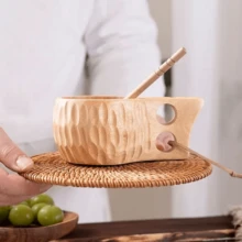 1 chiếc cốc gỗ, cốc sữa bằng gỗ cao su, cốc cà phê kiểu Phần Lan có tay cầm, cốc chịu nhiệt dùng ngoài trời khi cắm trại. - Màu be - Xem 5