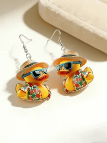 2D Flat, 2pcs Creative Cartoon Duck Acrylic Fashion Glasses Pendant Earrings, Suitable For Daily Wear And Holiday Parties, Ideal Gift For Friends And Celebrations - Duck - View 3