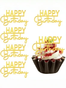 3/6pcs Happy Birthday Acrylic Mini Cake Decorations, Cupcake Toppers Party Decor - StyleB - View 1