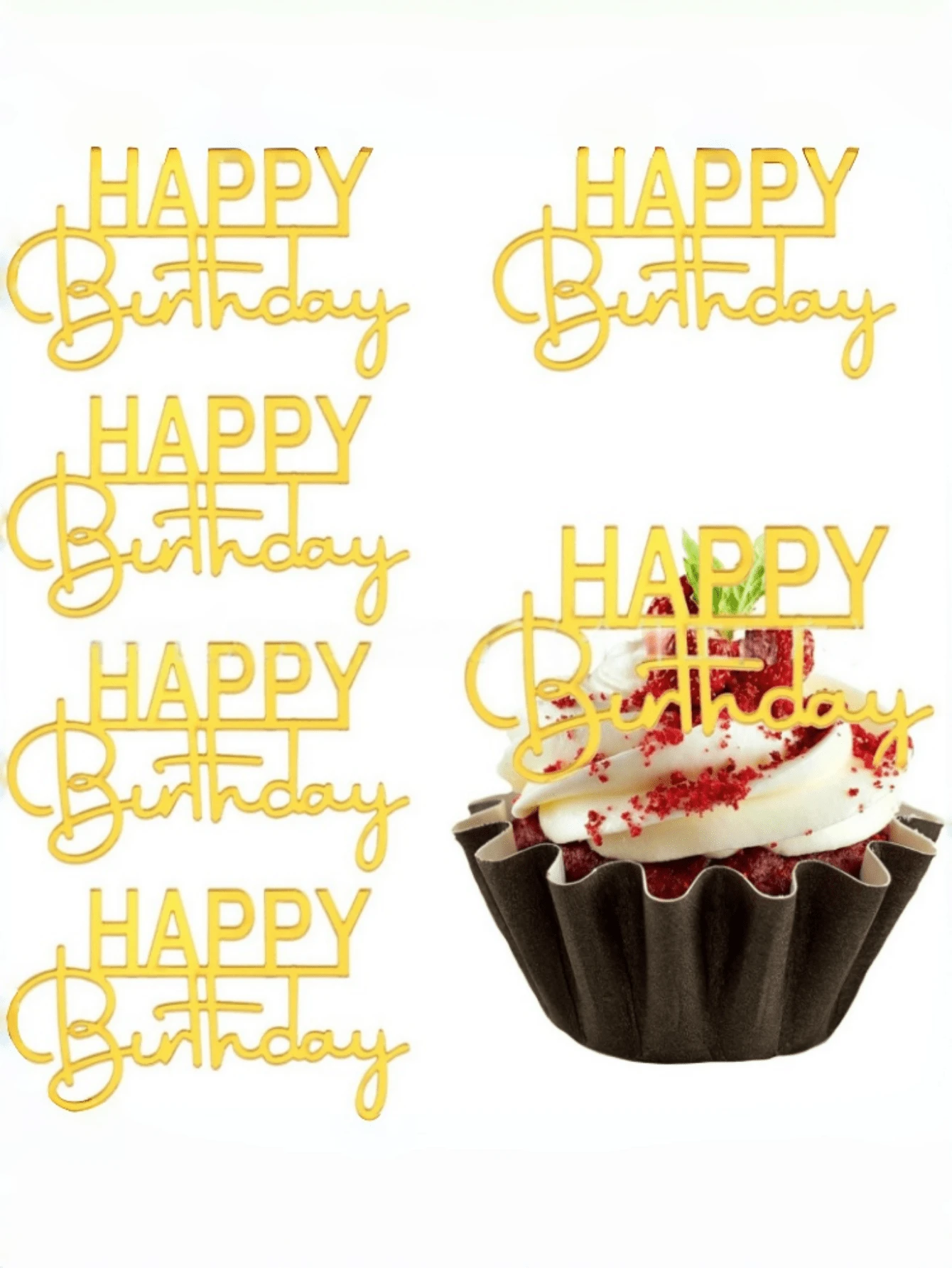 3/6pcs Happy Birthday Acrylic Mini Cake Decorations, Cupcake Toppers Party Decor - StyleB - View 1