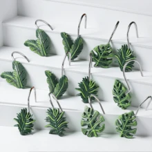 12pcs Turtle Leaf Shower Curtain Hooks, Stainless Steel Rust-Proof Resin Hand-Painted Hawaiian Tropical Leaf Palm Leaf Decorative Shower Curtain Hooks Rings, Bathroom Accessories, Shower Curtain Accessories, Bathroom Decor Home Decorative Curtain Hooks, Flamingo Shower Curtain Hooks - 12pcs Green - View 5