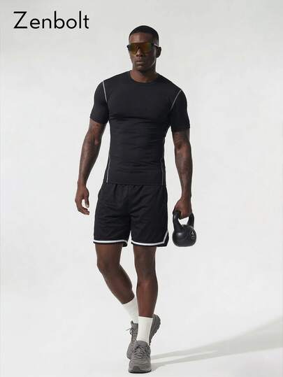 ZULIZ Zenbolt 男士撞色修身短袖运动衫圆领运动上衣，适合健身训练和日常休闲穿着