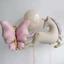 Unicorn Balloon Set, Pink Butterfly, Unicorn Foil Balloon, Ivory Latex Balloons, Suitable For Birthday Party, Wedding Theme Party, Party Decorations, Indoor And Outdoor Decor, Bridal Shower, Mother's Day, Family Party Decorations - 多色 - 查看 3