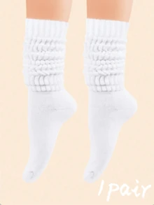 1 Pair Women's White Fashionable Slouch Socks, Suitable For Daily Wear - White - View 4