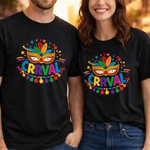 Camiseta con Gráfico de Máscara de Carnaval, Camisetas para Parejas, Tops Casuales de Algodón Blanco para uso diario, regalos de cumpleaños, regalos de Halloween, o como camiseta conmemorativa para amigos o seres queridos, también adecuada como suéter. Entrega Rápida. - Mujer oscura - Ver 1