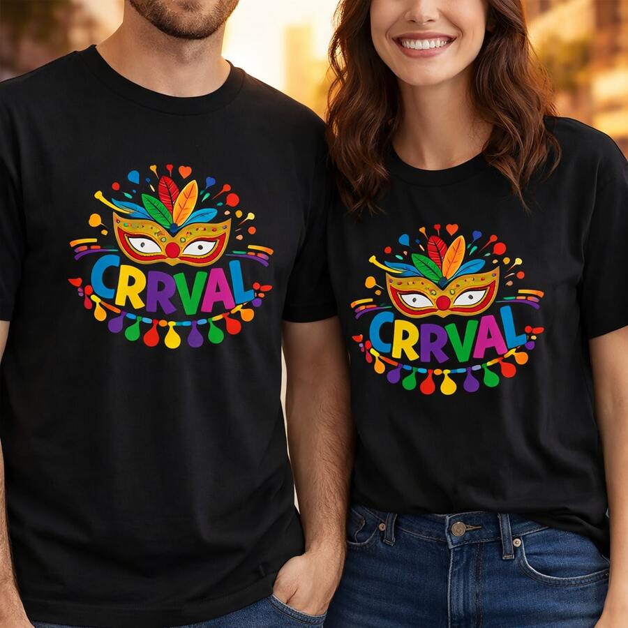 Camiseta con Gráfico de Máscara de Carnaval, Camisetas para Parejas, Tops Casuales de Algodón Blanco para uso diario, regalos de cumpleaños, regalos de Halloween, o como camiseta conmemorativa para amigos o seres queridos, también adecuada como suéter. Entrega Rápida. - Mujer oscura - Ver 1