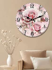 1 chiếc đồng hồ treo tường bằng gỗ trang nhã với họa tiết hoa hồng hồng và kim cương - Kích thước lớn 10/12 inch, hình tròn, máy thạch anh Thụy Sĩ, hoạt động êm ái không gây tiếng tích tắc, thiết kế hoa hồng và vàng. - 1PC - Xem 8