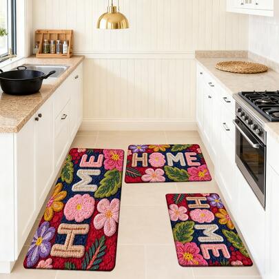 1/2/3 stuks vintage Amerikaanse geborduurde vloerkleden met bloemenmotief, warme en comfortabele woondecoratie, geschikt voor keuken, hal, wasruimte, studeerkamer, enz. Gemaakt van zacht en huidvriendelijk materiaal, duurzaam en gemakkelijk schoon te maken, en voegen een natuurlijke, romantische sfeer toe aan de ruimte.