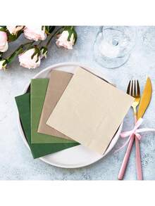 20/80张装鸡尾酒餐巾纸，一次性饮料餐巾纸，方形纸质甜点餐巾，适用于婚礼、生日庆典派对用品，展开尺寸10*10英寸 - 查看 4