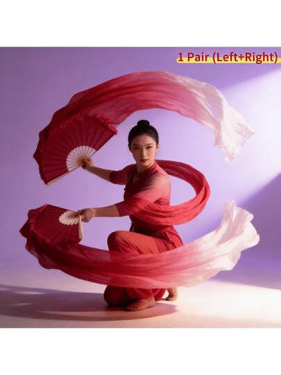 1 par (izquierdo + derecho) de abanicos plegables de imitación de seda para danza del vientre, con varillas de bambú de 1,2 m/1,5 m/1,8 m y encaje, abanicos largos hechos a mano para actuaciones de danza del vientre