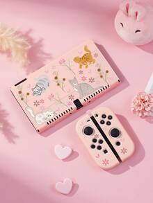 Estuche protector con diseño de gato de dibujos animados y estampado floral ditsy, compatible con New Switch 2 (2025)/Switch NS/Switch OLED/Lite, accesorios para consola de juegos Switch, juego completo que incluye estuche de transporte, base con ranura para tarjetas, caja de almacenamiento de tarjetas de juego, mejor regalo para jugadores de Switch - Multicolor - Ver 22