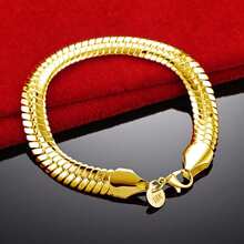 18K Gold Plated 10mm Flat Chain Men's Bracelet, Suitable For Wedding, Engagement, Party, Fashion Jewelry - Gold - View 2