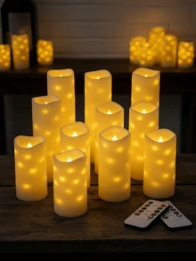 4/12 buc lumânări LED cu telecomandă, lumânări fără flacără impermeabile, lumânări tip pilon, lumânări LED fără flacără, lumânări LED fără flacără înstelate, cu temporizator, alimentate cu baterii, lumină pâlpâitoare, lumină înstelată, lumină albă caldă, potrivite pentru decorul casei, decor de Crăciun, decor de nuntă, decor de sărbători, decor de petrecere, decor interior și exterior, decor de living, încălzitor de lumânări, cadou - alb - Vizualizare 3