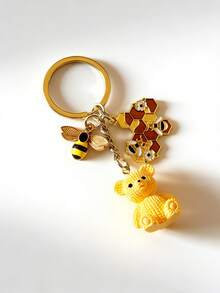 1 chiếc móc khóa hình gấu bông màu vàng thẩm mỹ kết hợp tổ ong và họa tiết ong, phụ kiện đan móc cho túi xách, balo, túi ton sur ton phong cách Cottagecore Boho. - trái cam - Xem 3