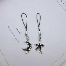 Melting Star & Moon Phone Lanyard, Dark Style Phone Charm, Decorative/Elegant High-Quality Couple/Best Friend Keychain, Suitable For Smartphone, Camera, Card Case, USB Drive - Black - View 9