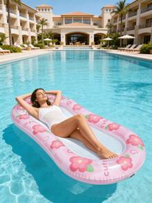 1pc Inflatable Floating Lounger Chair With Floral Elements, Includes Headrest, Made Of PVC Material, Suitable For Water, Beach, Pool, Theme Parties, Inflatable Water Floats, Water Resting Bed, Pool Floating Accessories, Requires Separate Air Pump Purchase - Sequined Flower Floating Bed - View 3