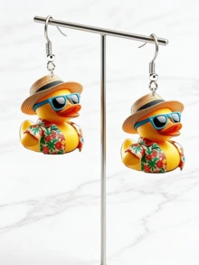 2D Flat, 2pcs Creative Cartoon Duck Acrylic Fashion Glasses Pendant Earrings, Suitable For Daily Wear And Holiday Parties, Ideal Gift For Friends And Celebrations - Duck - View 5