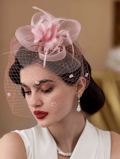 YBYR 1 Piece Dusty Pink Fascinator Hat 20s Pillbox Hat Tea Party Hat Kentucky Derby Wedding Headwear For Women